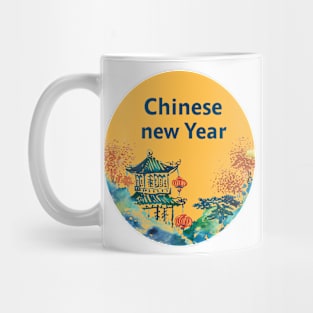 Chinese New Year Celebration: Radiant Blue Red Yellow Green Paintbrush Art Mug